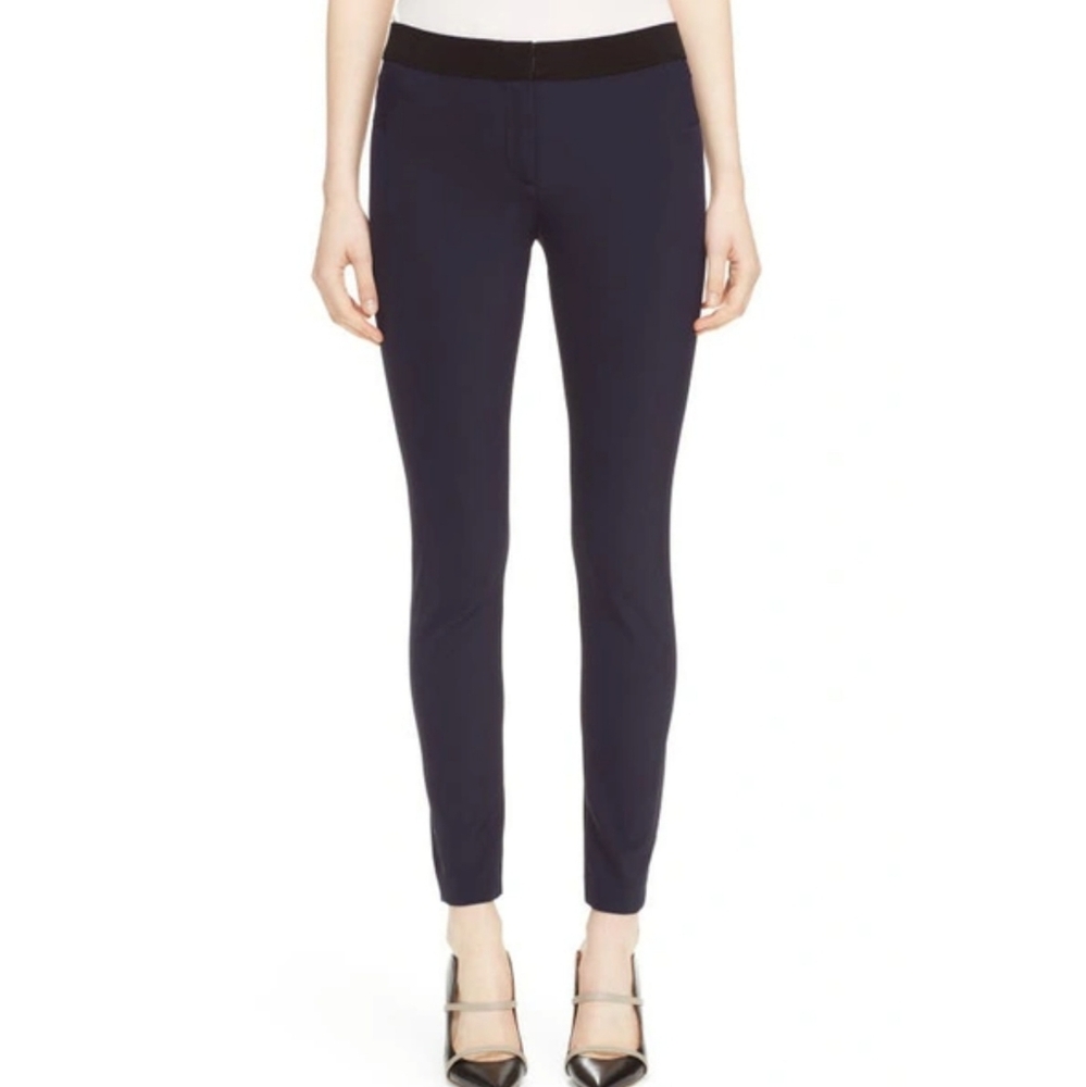 Veronica Beard Navy Cropped Slim Leg Scuba Trousers